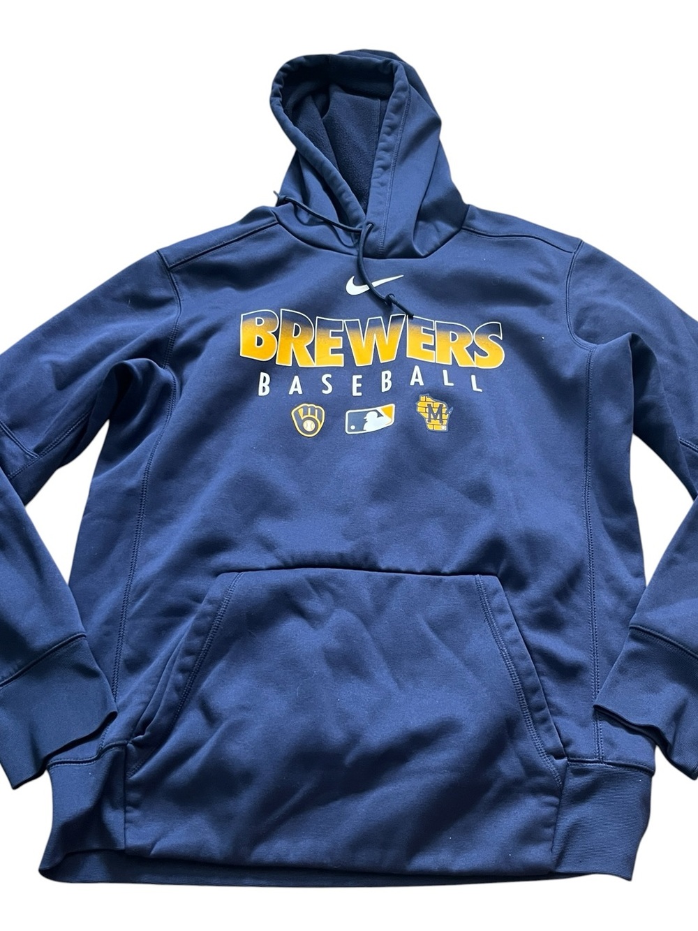 Nike Baseball MLB Milwaukee Brewers Navy Blue Hoodie ThermaFit Size Medium